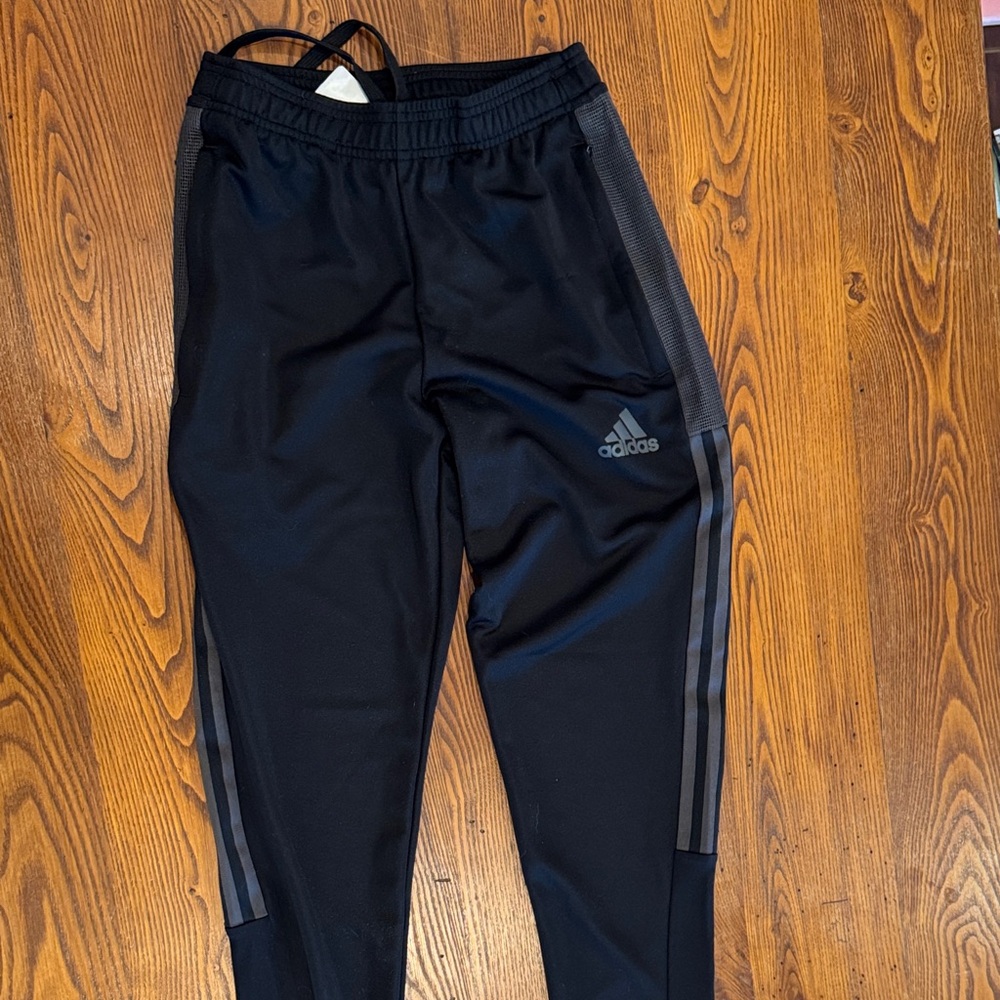 Adidas men’s XS Black Joggers with Gray Stripes